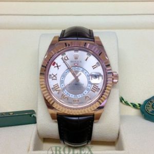 Rolex replica Sky-Dweller 326135 Rose Gold strip leather argentèè dial orologio assemblato
