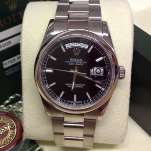 Rolex replica Day-Date 118209 White Gold Black Baton orologio assemblato