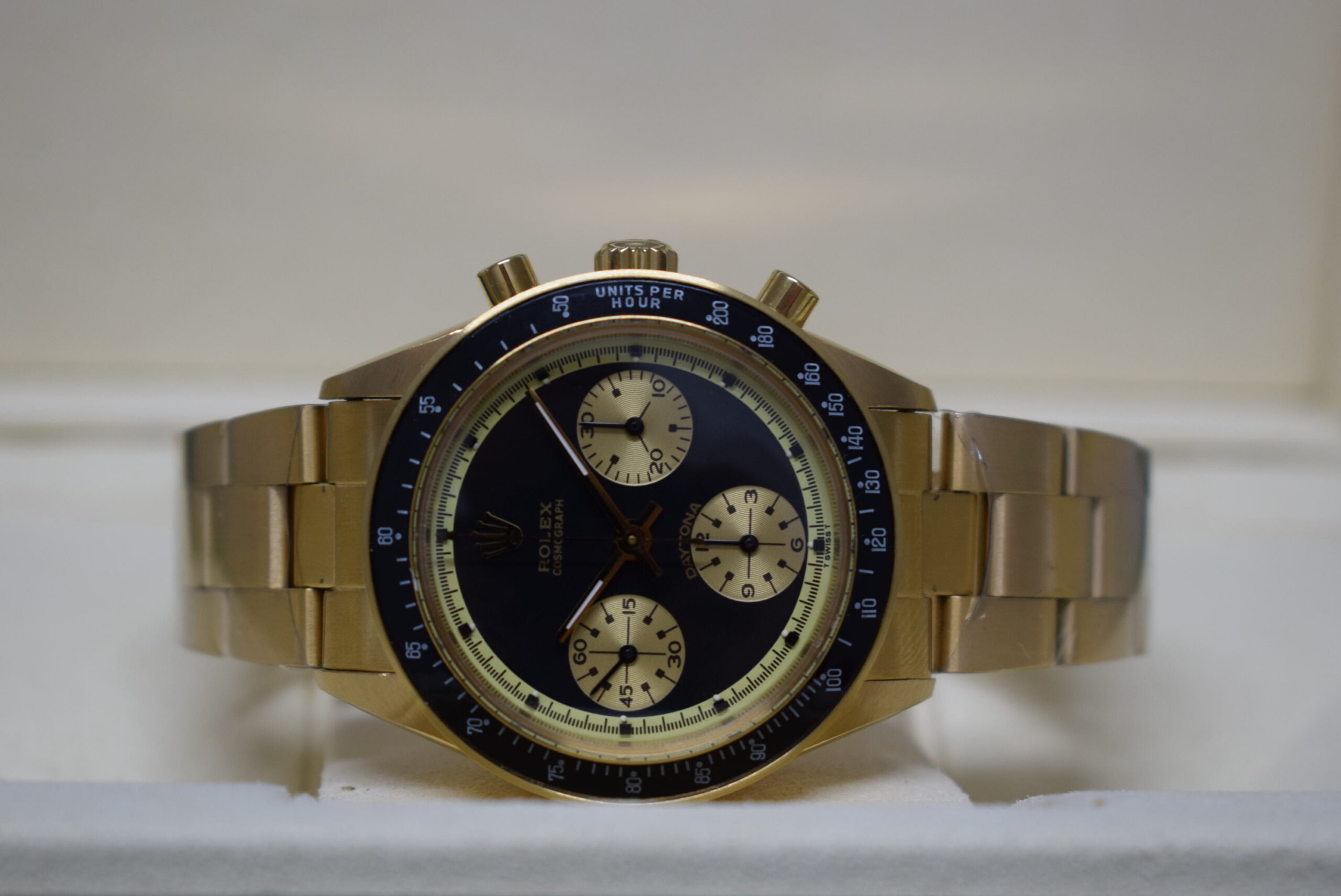 Rolex replica vintage daytona 6264 paul newman john player special oro black dial2