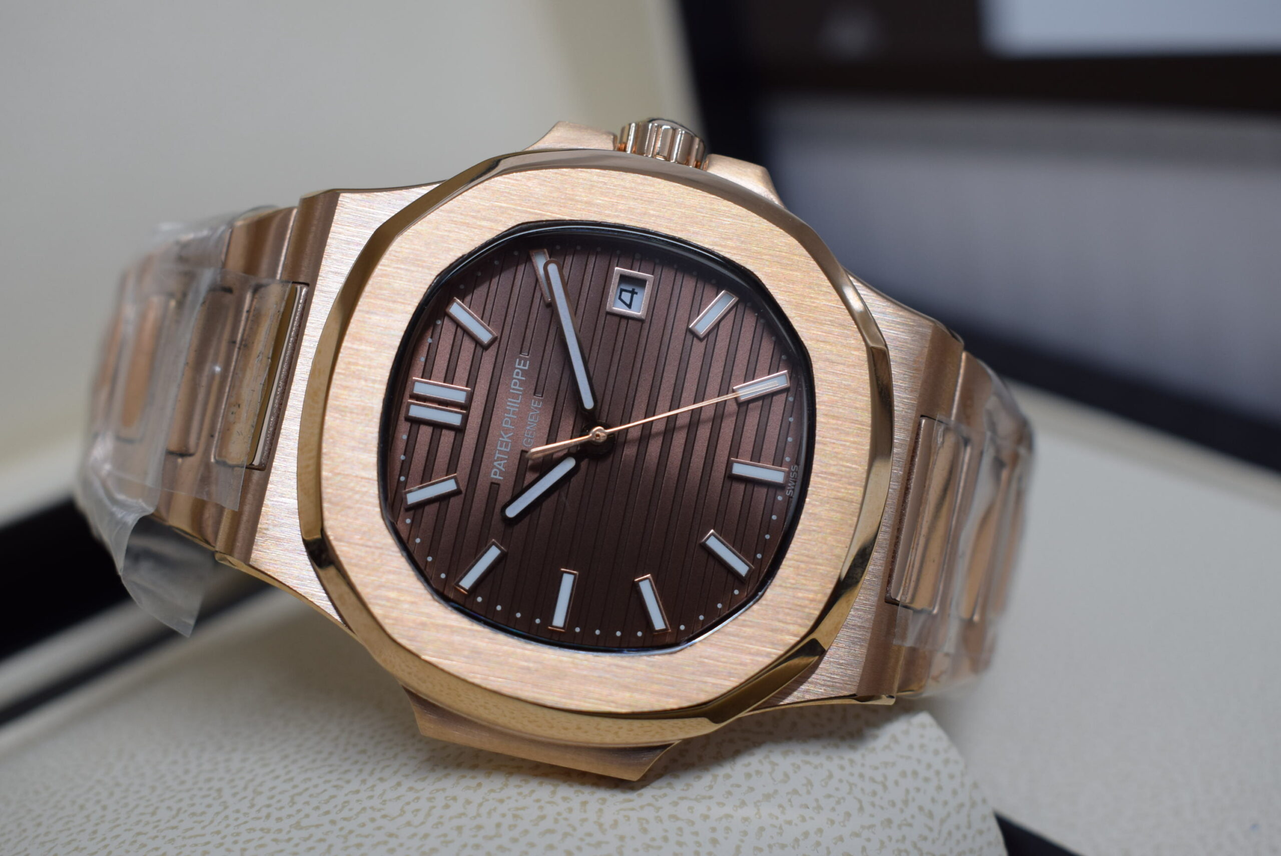 Patek philippe replica nautilus 5711 rose gold brown dial dial acciaio7